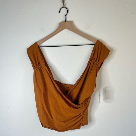 Maeve by Anthropologie NWT draped wrap top Large Rust Burnt Orange - Picture 3 of 7